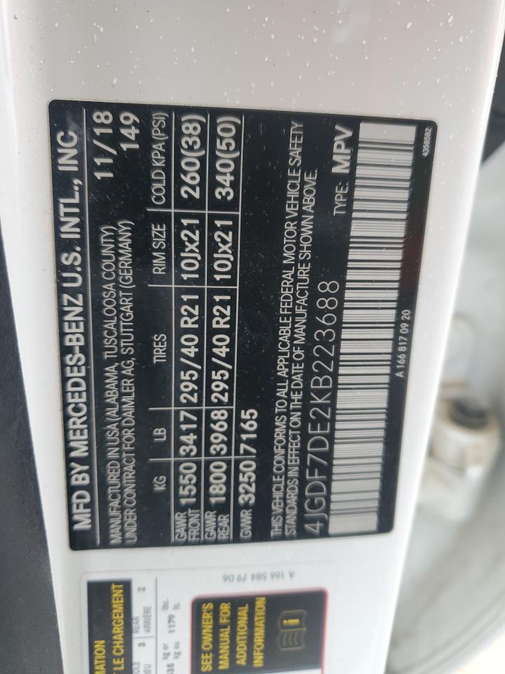 2019 Mercedes-Benz GLS-klasse VIN 4JGDF7DE2KB223688 Copart auction photo, mechanical / minor dent/scratches damage thumbnail 13