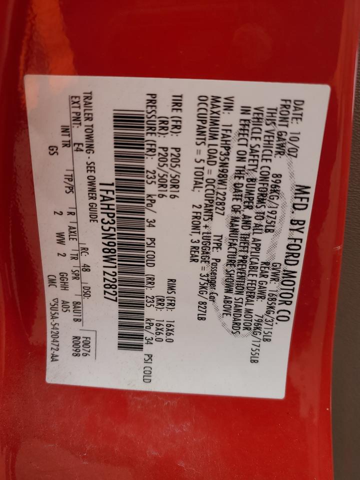 2008 Ford Focus VIN 1FAHP35N98W122827 Copart auction photo, all over damage thumbnail 14