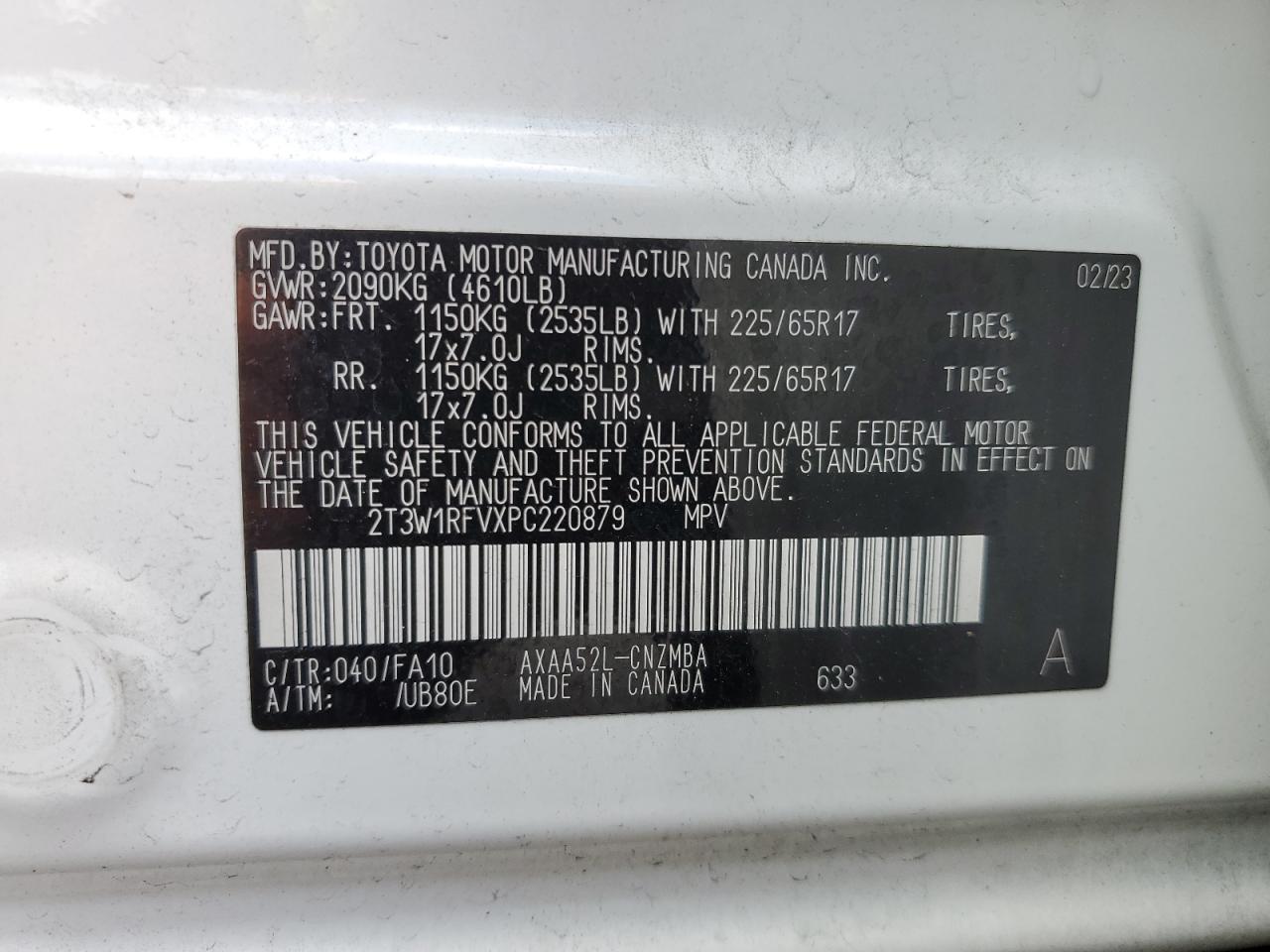 2023 Toyota RAV 4 VIN 2T3W1RFVXPC220879 Copart auction photo, all over damage thumbnail 14