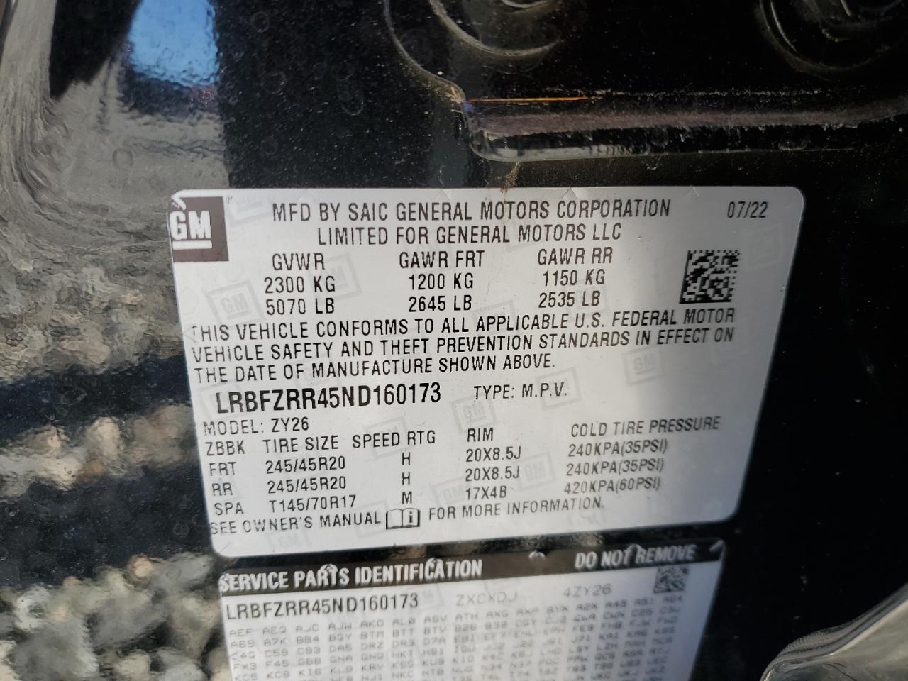 2022 Buick Envision VIN LRBFZRR45ND160173 Copart auction photo, burn - interior damage thumbnail 14