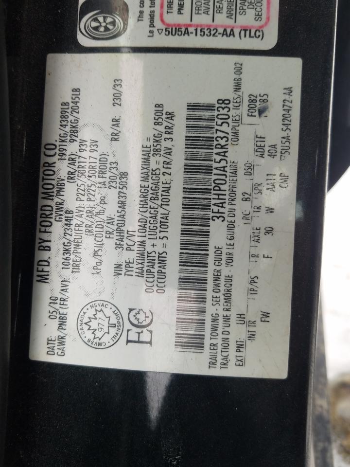 2010 Ford Fusion VIN 3FAHP0JA5AR375038 Copart auction photo, rear end damage thumbnail 12