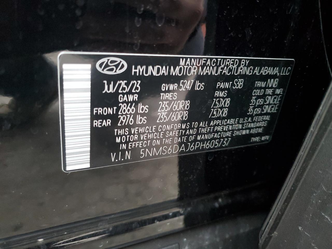2023 Hyundai Santa Fe VIN 5NMS6DAJ6PH605737 Copart auction photo, side damage thumbnail 15
