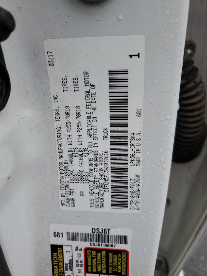 2017 Toyota Tundra VIN 5TFUM5F13HX072610 Copart auction photo, front end / minor dent/scratches damage thumbnail 14