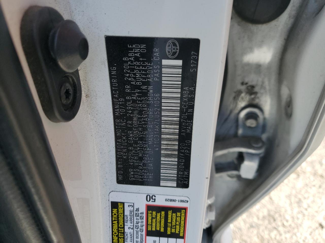 2020 Toyota Camry VIN 4T1C31AK7LU521056 Copart auction photo, front end / minor dent/scratches damage thumbnail 13