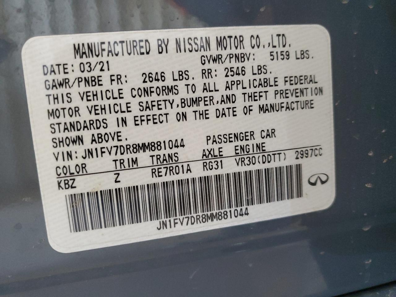 2021 Infiniti Q50 VIN JN1FV7DR8MM881044 Copart auction photo, vandalism / minor dent/scratches damage thumbnail 12