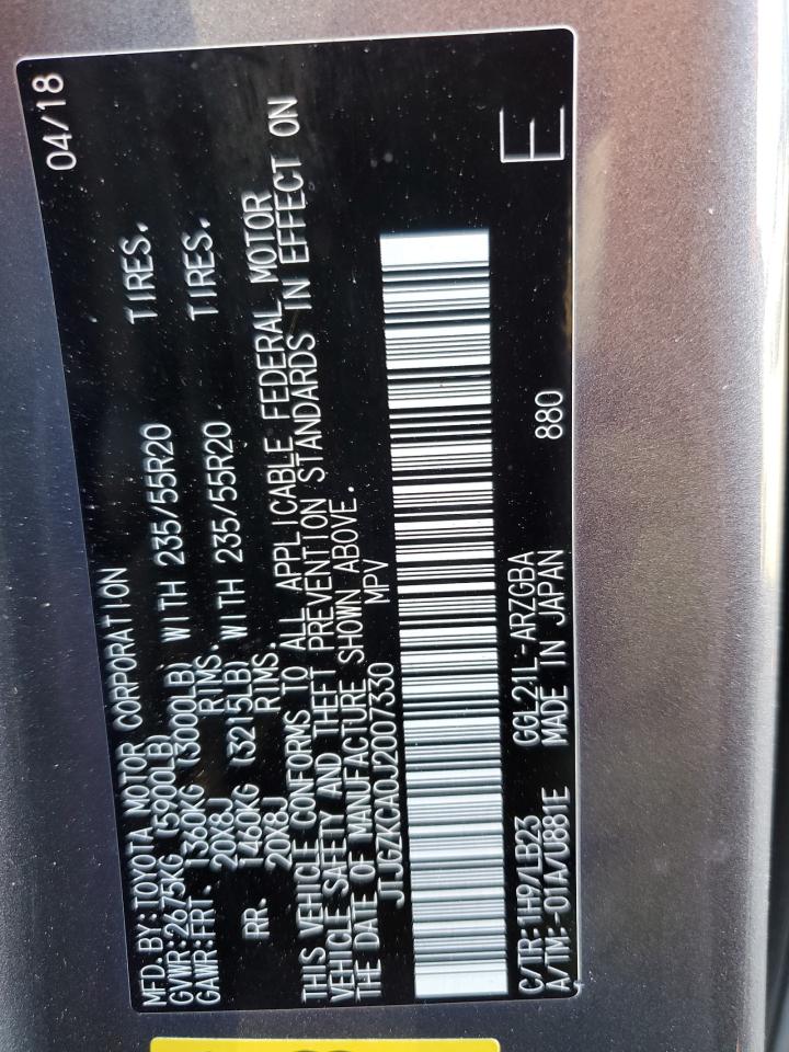 2018 Lexus RX VIN JTJGZKCA0J2007330 Copart auction photo, top/roof damage thumbnail 15