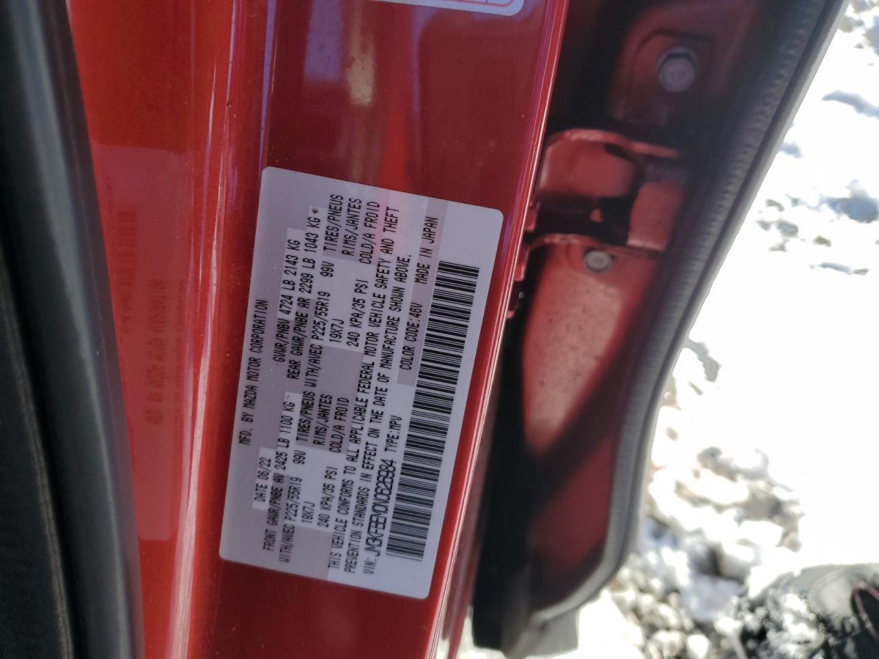 2022 Mazda CX-5 VIN JM3KFBEM0N0626984 Copart auction photo, front end / minor dent/scratches damage thumbnail 14