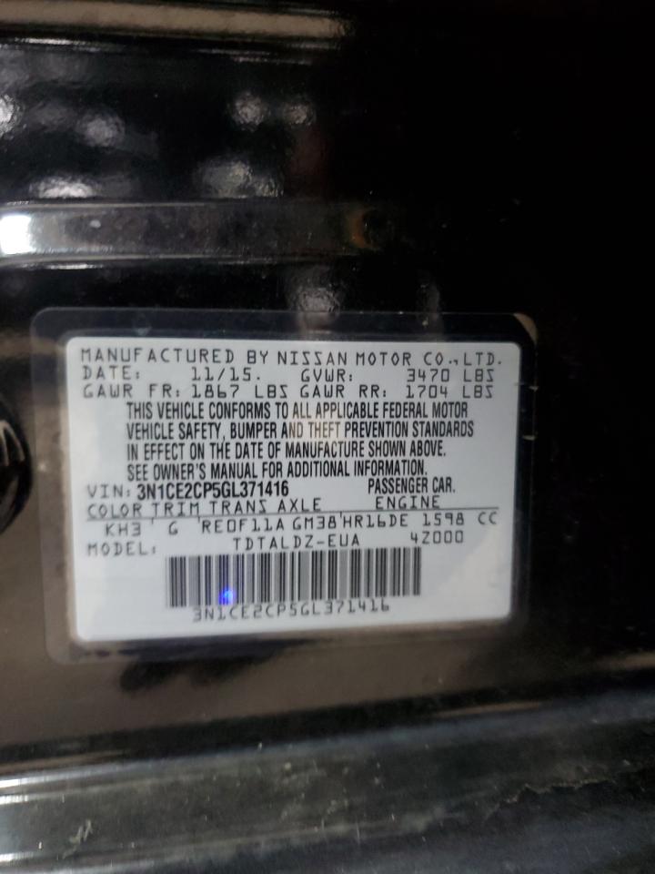 2016 Nissan Versa VIN 3N1CE2CP5GL371416 Copart auction photo, side damage thumbnail 13