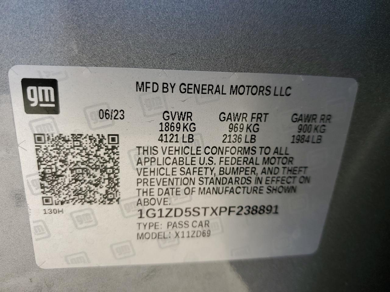 2023 Chevrolet Malibu VIN 1G1ZD5STXPF238891 Copart auction photo, front end / top/roof damage thumbnail 14