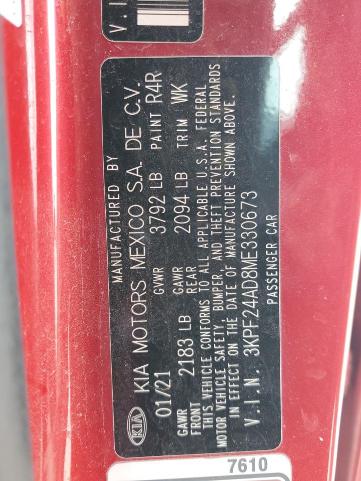 2021 KIA Forte VIN 3KPF24AD8ME330673 Copart auction photo, front end / minor dent/scratches damage thumbnail 14