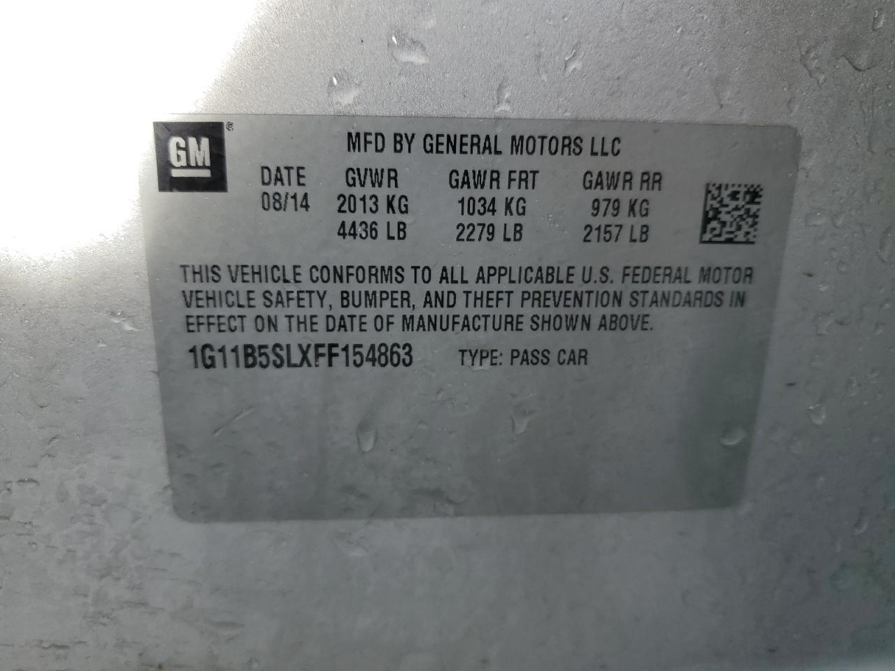 2015 Chevrolet Malibu VIN 1G11B5SLXFF154863 Copart auction photo, front end damage thumbnail 12