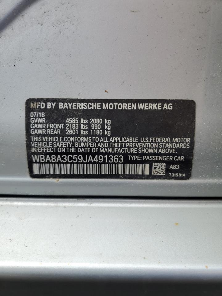 2018 BMW 3er VIN WBA8A3C59JA491363 Copart auction photo, front end damage thumbnail 14