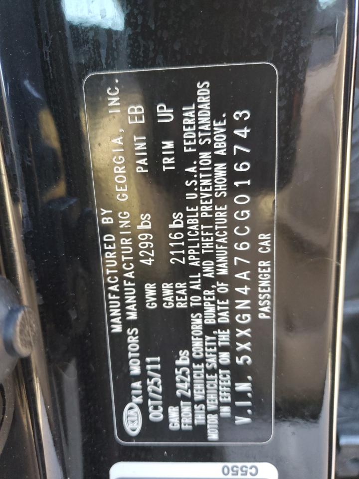 2012 KIA Optima VIN 5XXGN4A76CG016743 Copart auction photo, minor dent/scratches damage thumbnail 12