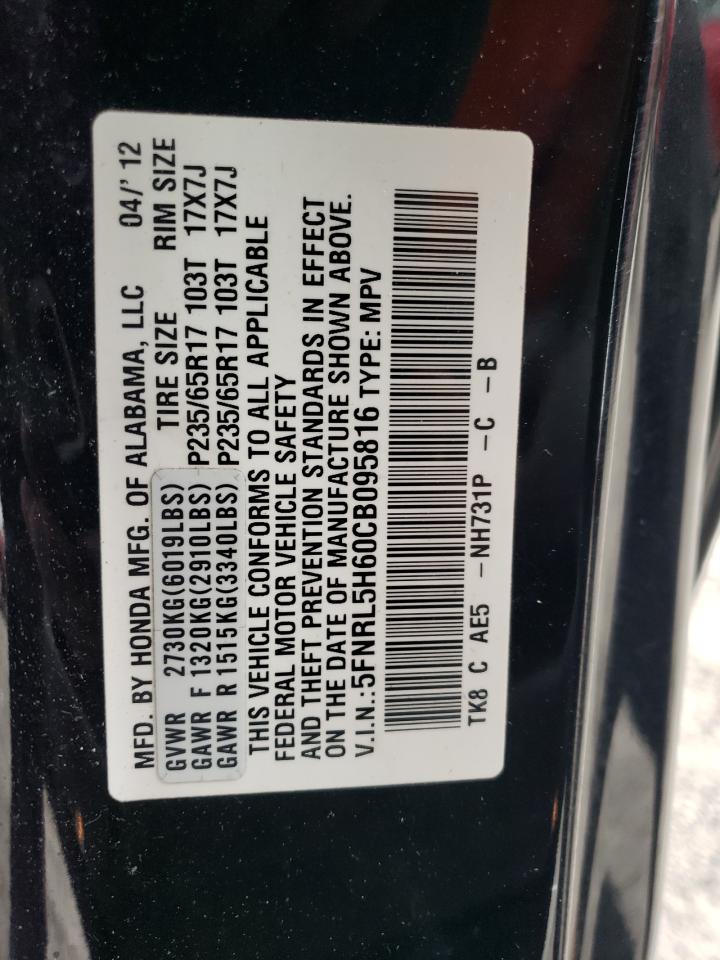 2012 Honda Odyssey VIN 5FNRL5H60CB095816 Copart auction photo, mechanical / minor dent/scratches damage thumbnail 13