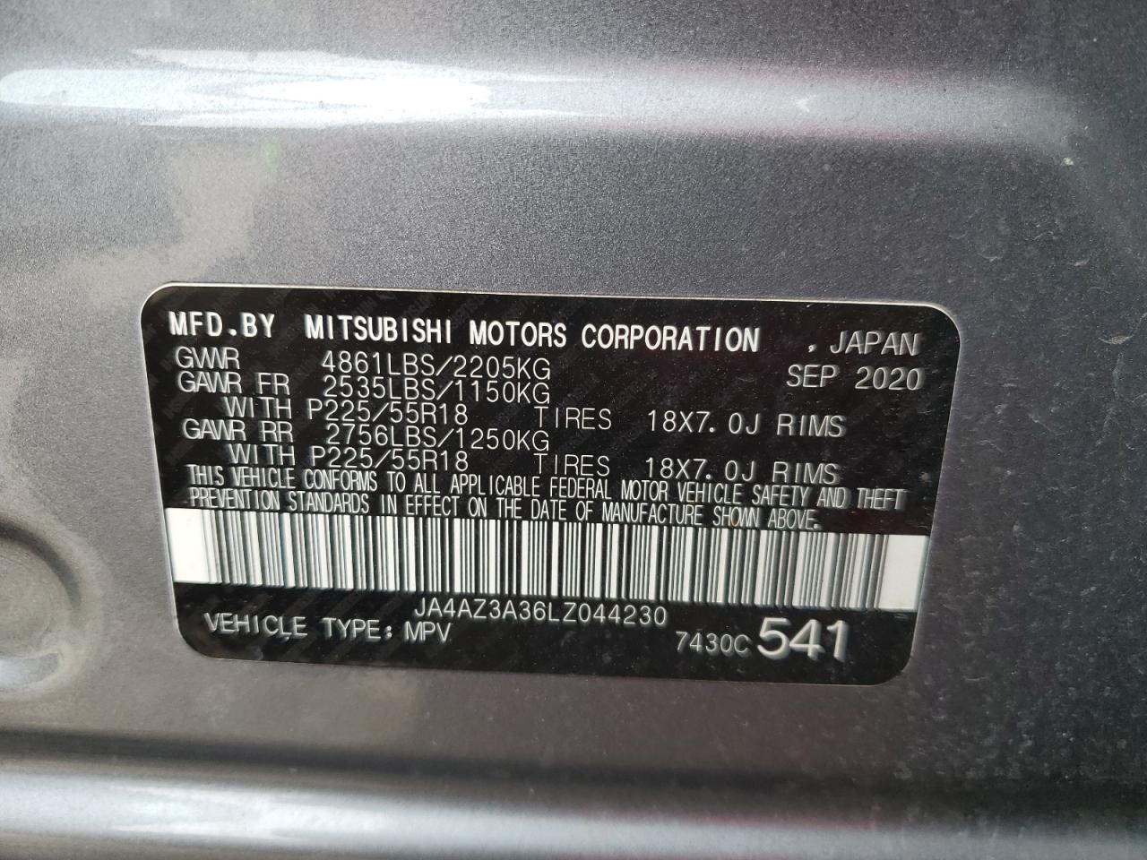2020 Mitsubishi Outlander VIN JA4AZ3A36LZ044230 Copart auction photo, rear end / all over damage thumbnail 13