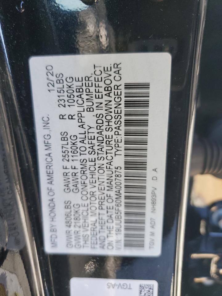 2021 Acura TLX VIN 19UUB5F60MA007875 Copart auction photo, front end / rear end damage thumbnail 15