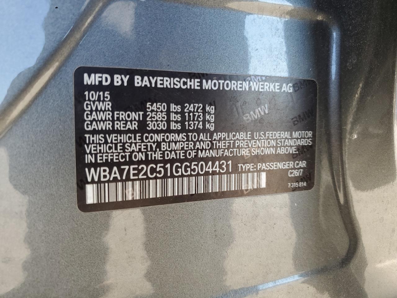 2016 BMW 7er VIN WBA7E2C51GG504431 Copart auction photo, undercarriage damage thumbnail 12