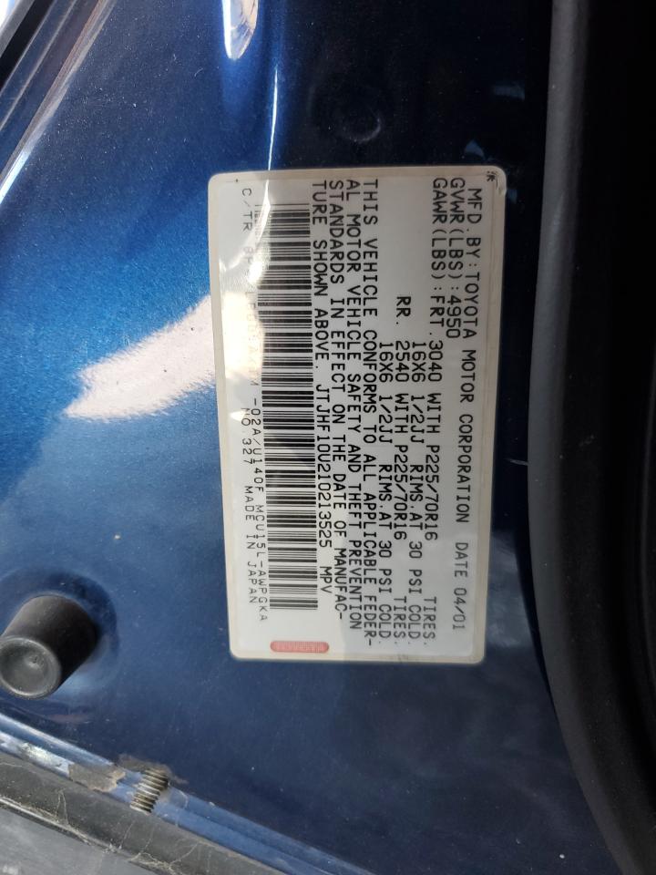 2001 Lexus RX VIN JTJHF10U210213525 Copart auction photo, minor dent/scratches damage thumbnail 12