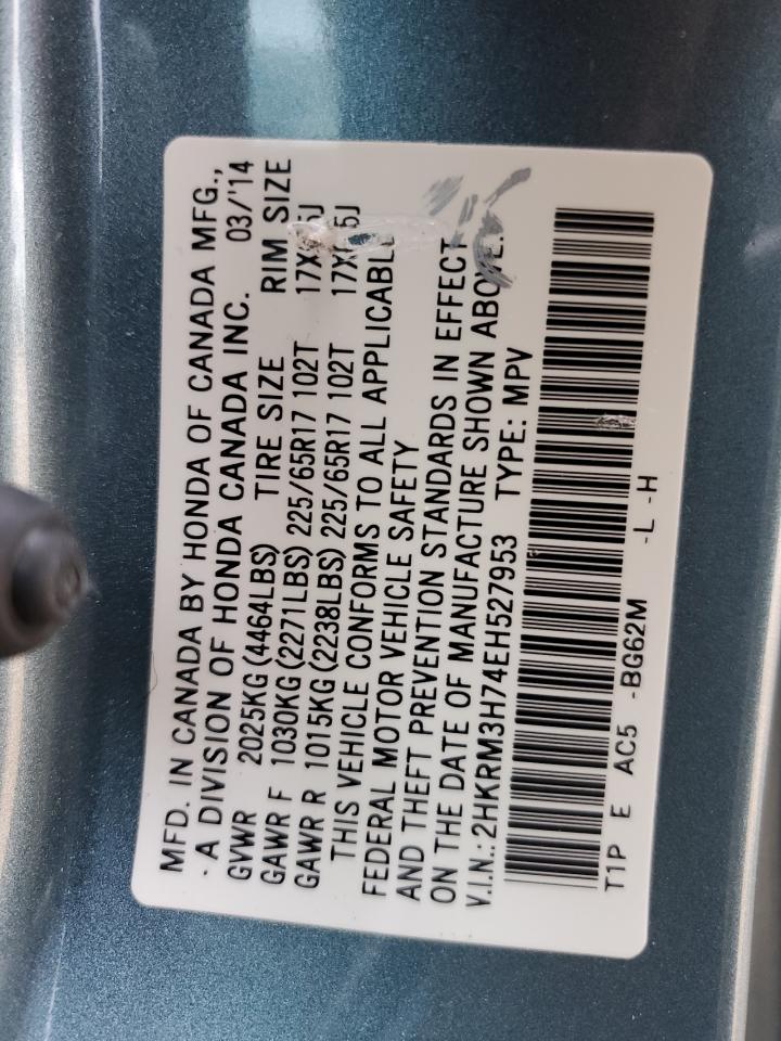 2014 Honda CR-V VIN 2HKRM3H74EH527953 Copart auction photo, front end damage thumbnail 15