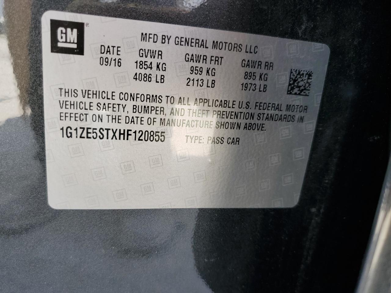 2017 Chevrolet Malibu VIN 1G1ZE5STXHF120855 Copart auction photo, front end / rear end damage thumbnail 14