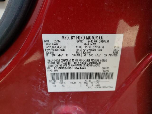 2014 Ford Edge VIN 2FMDK3JC5EBA74425 Copart auction photo, front end / side damage thumbnail 13