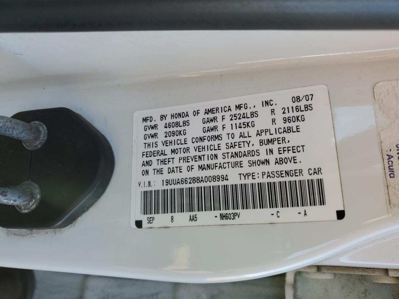 2008 Acura TL VIN 19UUA66288A008994 Copart auction photo, rear end damage thumbnail 14