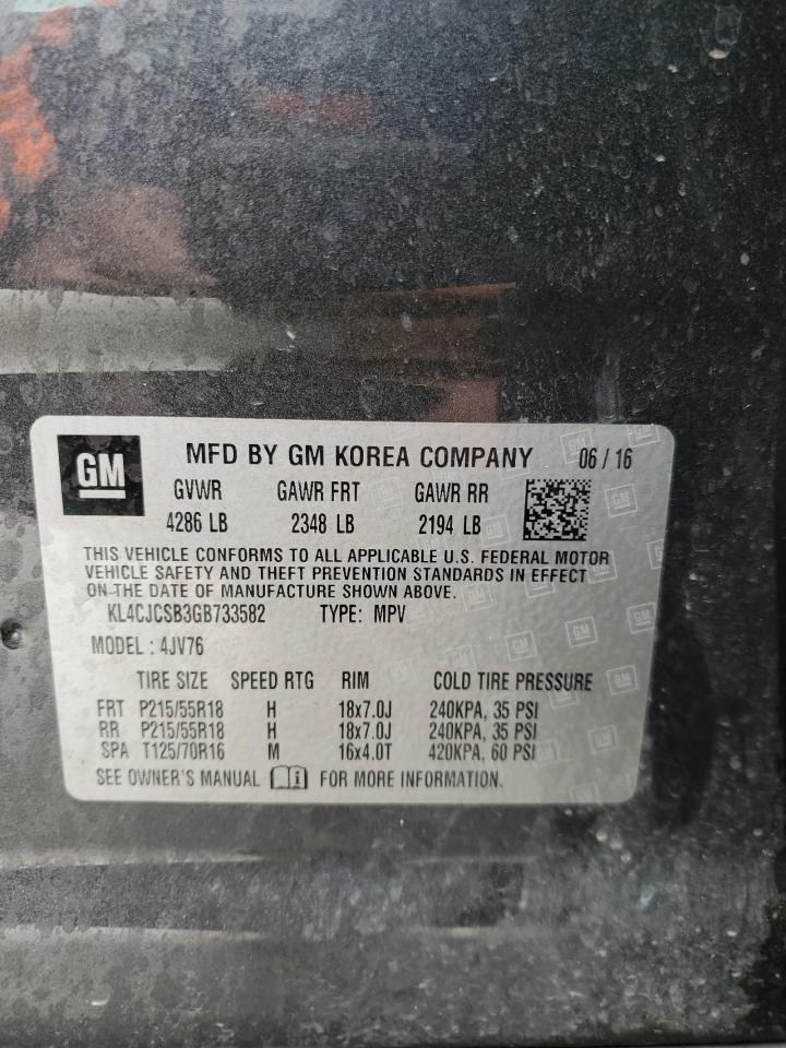 2016 Buick Encore VIN KL4CJCSB3GB733582 Copart auction photo, rear end / front end damage thumbnail 14