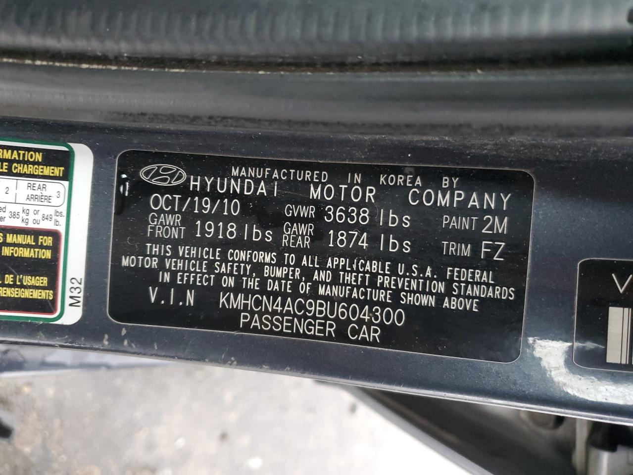 2011 Hyundai Accent VIN KMHCN4AC9BU604300 Copart auction photo, front end damage thumbnail 14