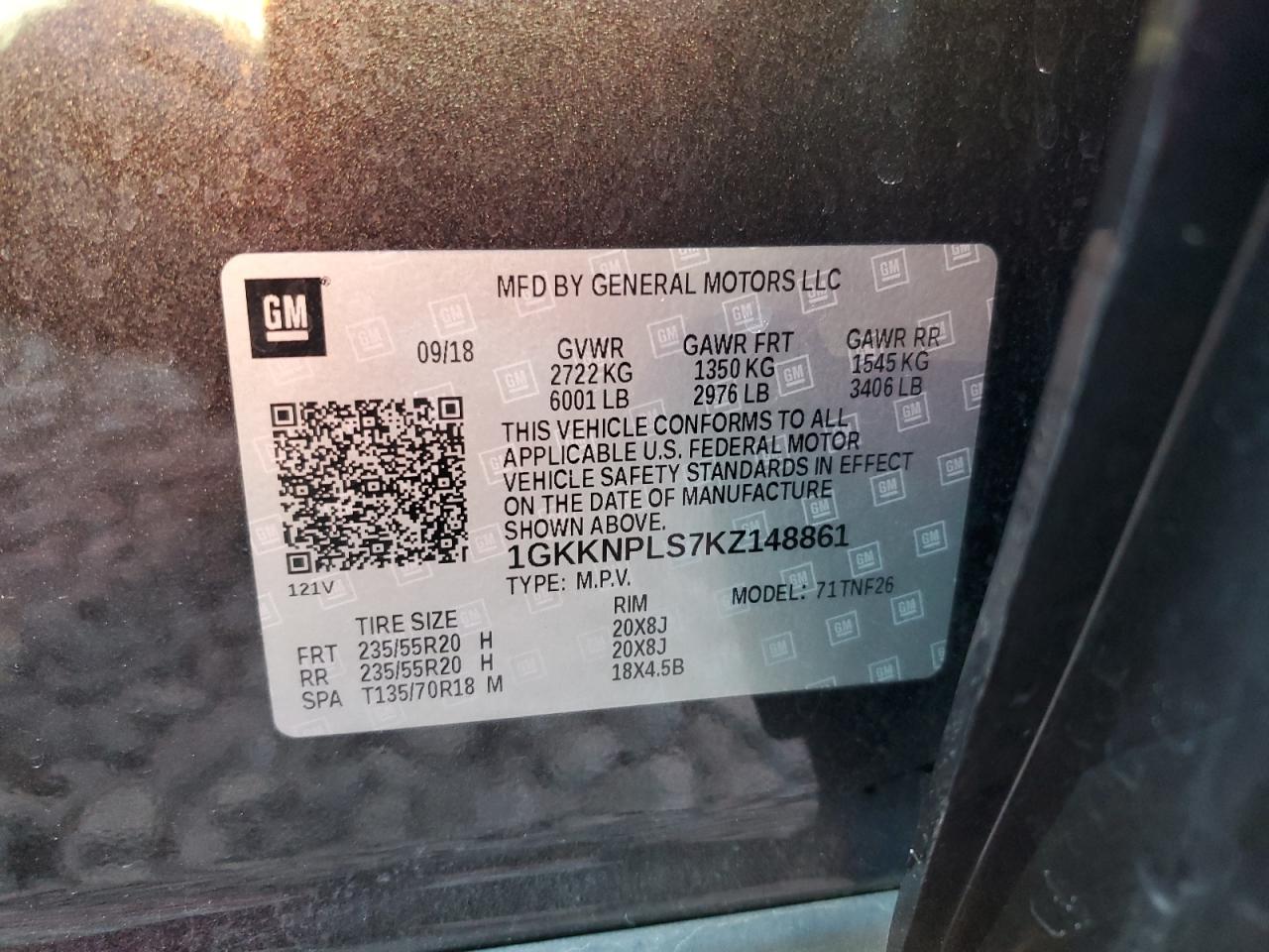 2019 GMC Acadia VIN 1GKKNPLS7KZ148861 Copart auction photo, front end damage thumbnail 15