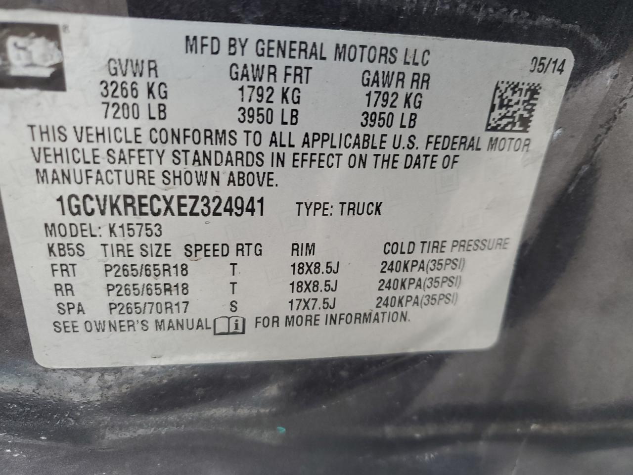 2014 Chevrolet Silverado VIN 1GCVKRECXEZ324941 Copart auction photo, side damage thumbnail 14