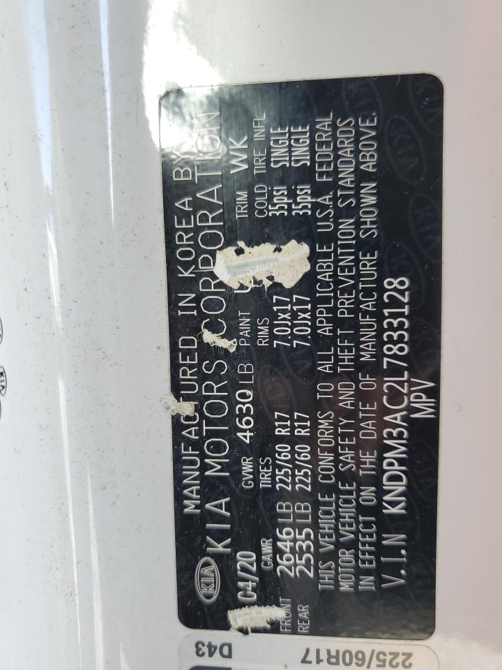 2020 KIA Sportage VIN KNDPM3AC2L7833128 Copart auction photo, front end / undercarriage damage thumbnail 12