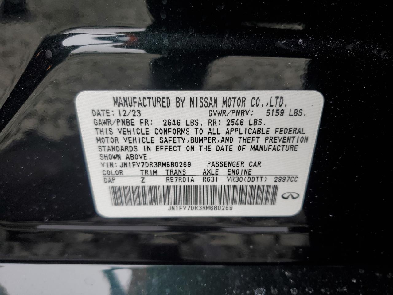 2024 Infiniti Q50 VIN JN1FV7DR3RM680269 Copart auction photo, front end damage thumbnail 14