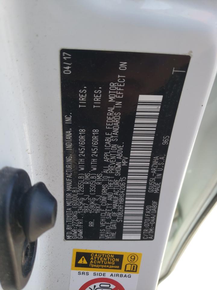 2017 Toyota Highlander VIN 5TDBZRFH8HS420615 Copart auction photo, front end / hail damage thumbnail 14
