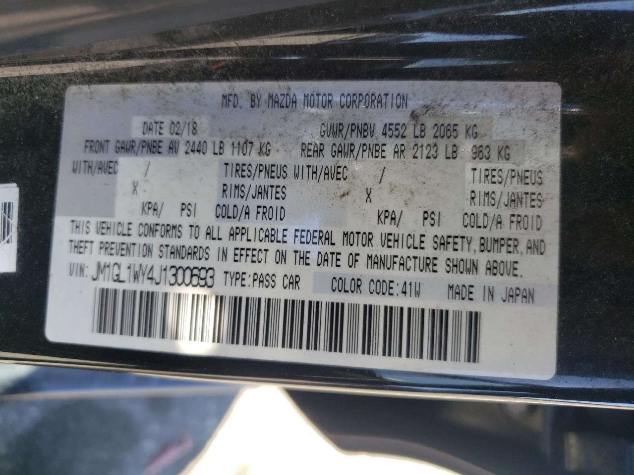 2018 Mazda 6 VIN JM1GL1WY4J1300693 Copart auction photo, front end / side damage thumbnail 12