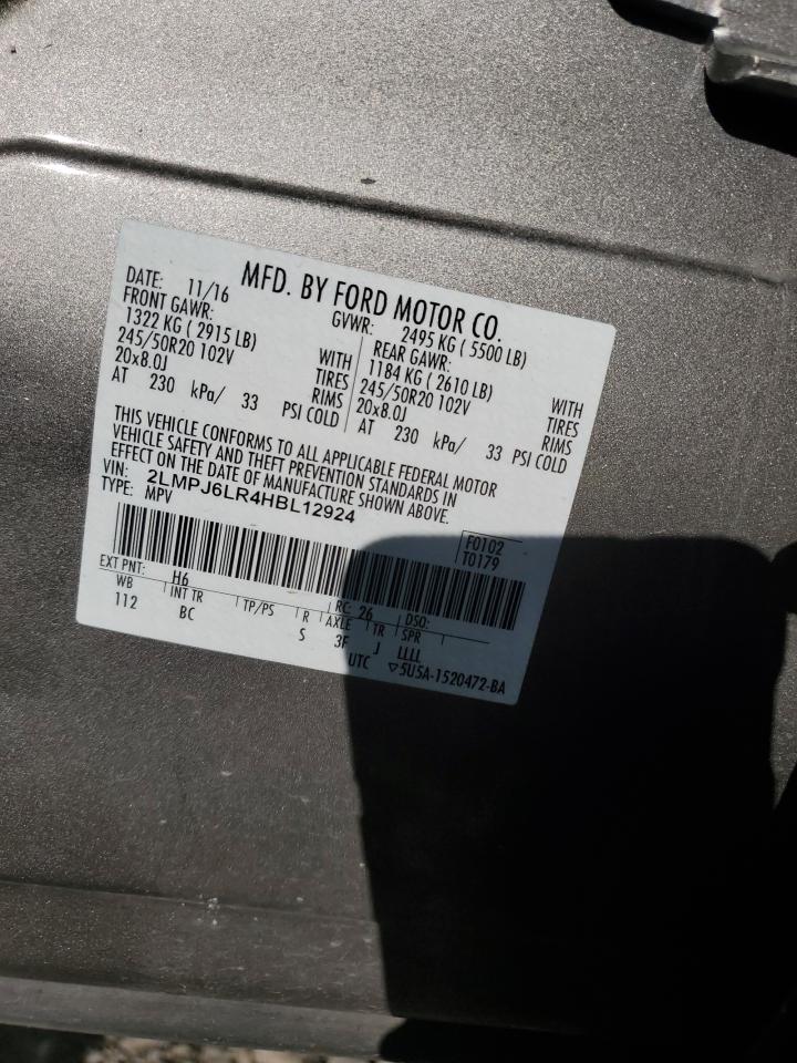 2017 Lincoln MKX VIN 2LMPJ6LR4HBL12924 Copart auction photo, side / rear end damage thumbnail 15