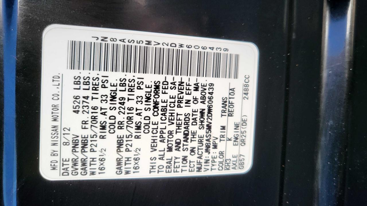 2013 Nissan Rogue VIN JN8AS5MV2DW606439 Copart auction photo, minor dent/scratches / normal wear damage thumbnail 10