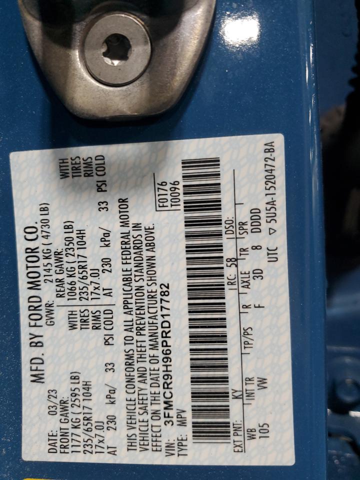 2023 Ford Bronco VIN 3FMCR9H96PRD17782 Copart auction photo, all over damage thumbnail 15