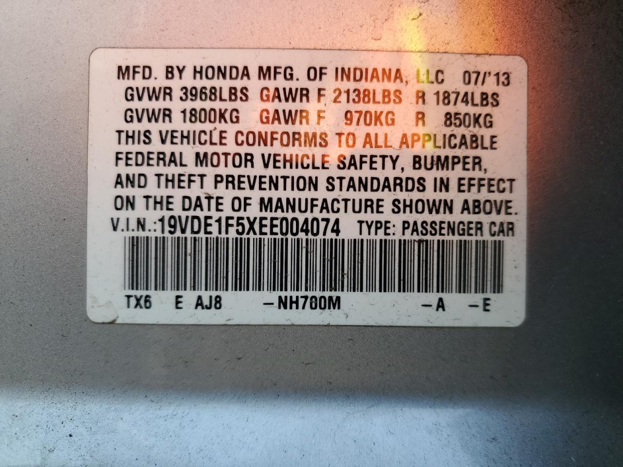 2014 Acura ILX VIN 19VDE1F5XEE004074 Copart auction photo, all over damage thumbnail 13