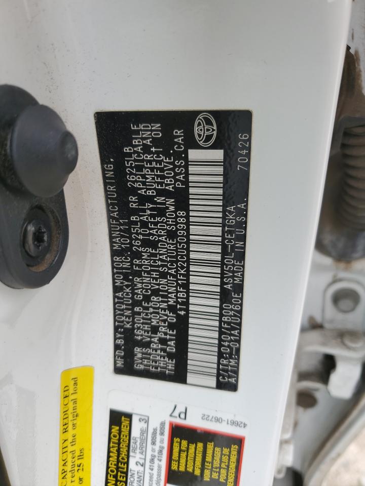 2012 Toyota Camry VIN 4T1BF1FK2CU509988 Copart auction photo, front end damage thumbnail 14