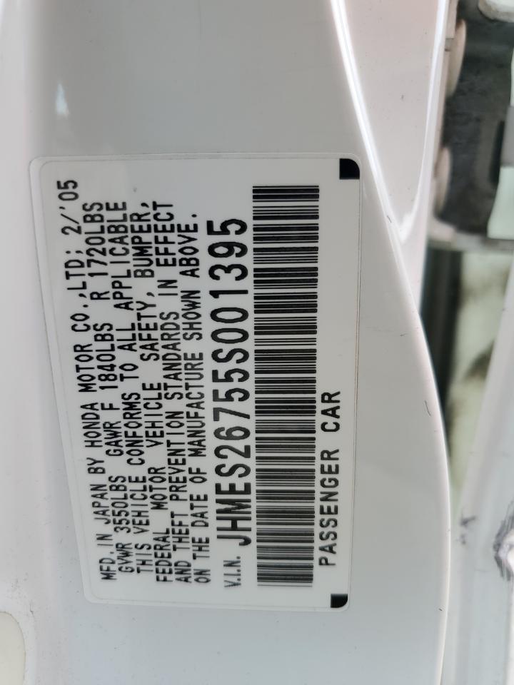 2005 Honda Civic VIN JHMES26755S001395 Copart auction photo, side damage thumbnail 14