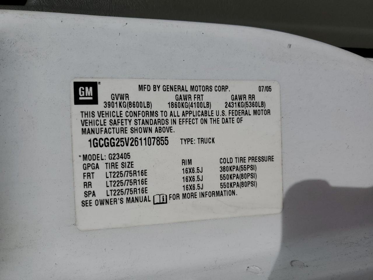 2006 Chevrolet Express VIN 1GCGG25V261107855 Copart auction photo, front end damage thumbnail 14