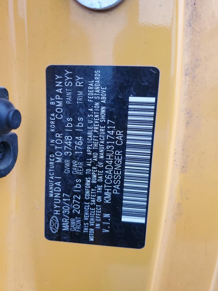 2017 Hyundai Veloster VIN KMHTC6AD4HU317417 Copart auction photo, front end / all over damage thumbnail 12