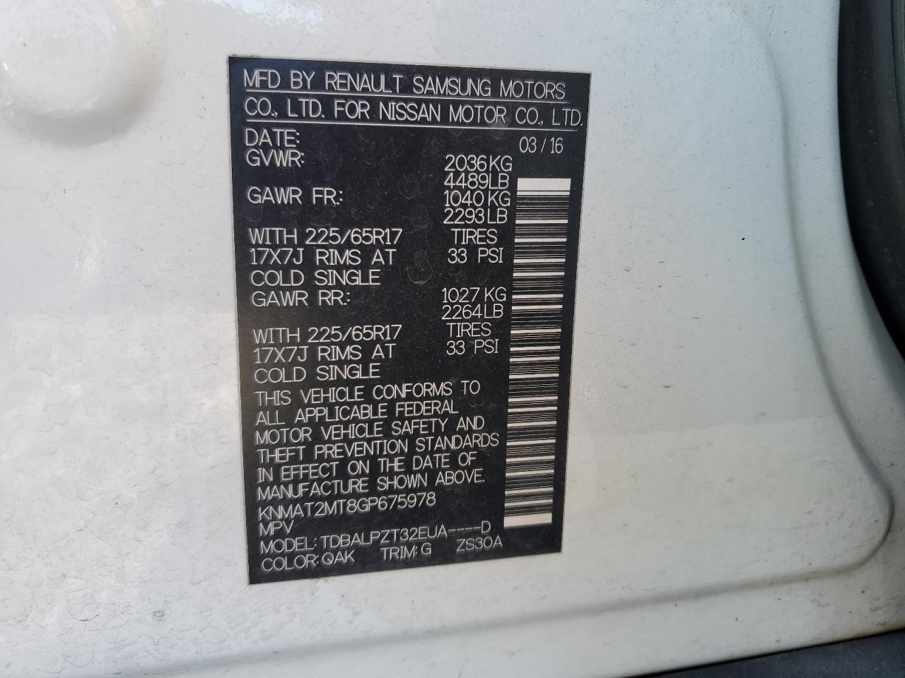 2016 Nissan Rogue VIN KNMAT2MT8GP675978 Copart auction photo, all over damage thumbnail 13