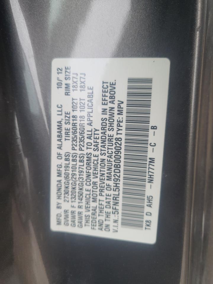 2013 Honda Odyssey VIN 5FNRL5H92DB009028 Copart auction photo, all over damage thumbnail 13