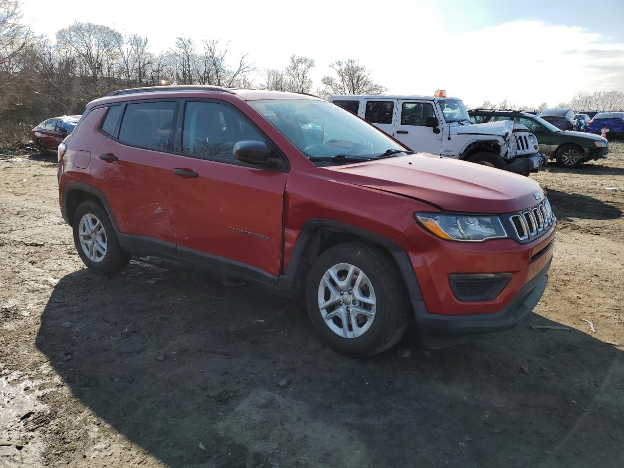 2018 Jeep Compass VIN 3C4NJCAB7JT102162 Copart auction photo, front end / side damage thumbnail 4