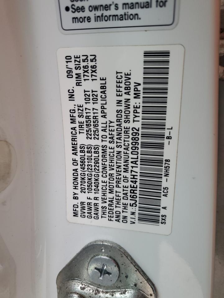 2010 Honda CR-V VIN 5J6RE4H71AL099892 Copart auction photo, all over damage thumbnail 12