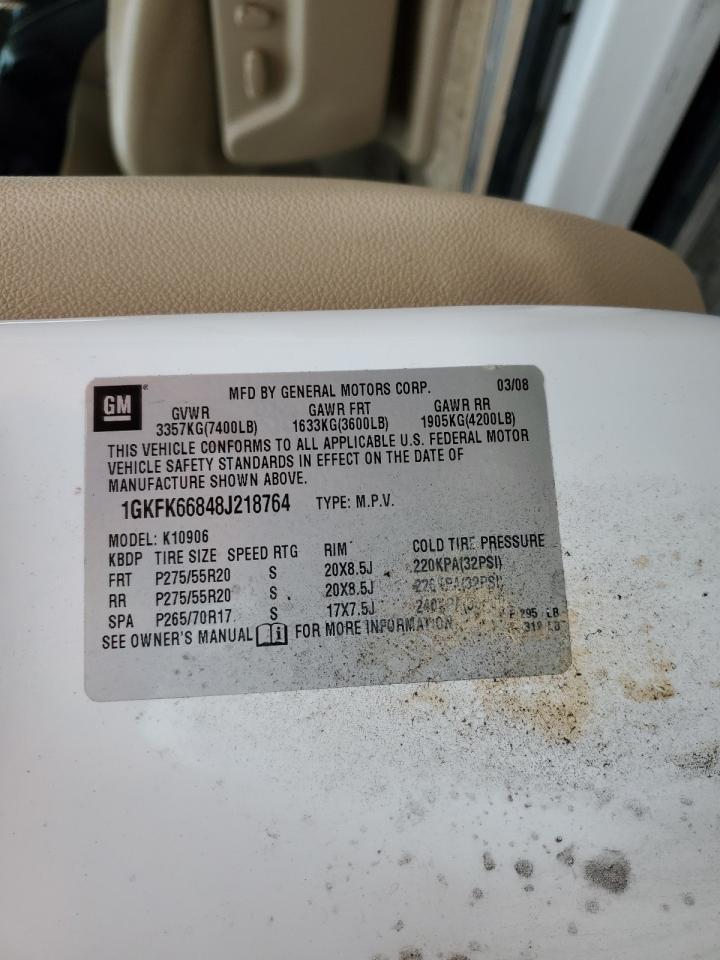 2008 GMC Yukon VIN 1GKFK66848J218764 Copart auction photo, front end damage thumbnail 16