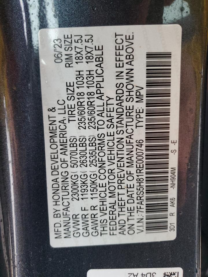 2024 Honda CR-V VIN 7FARS5H81RE000746 Copart auction photo, water/flood / minor dent/scratches damage thumbnail 13