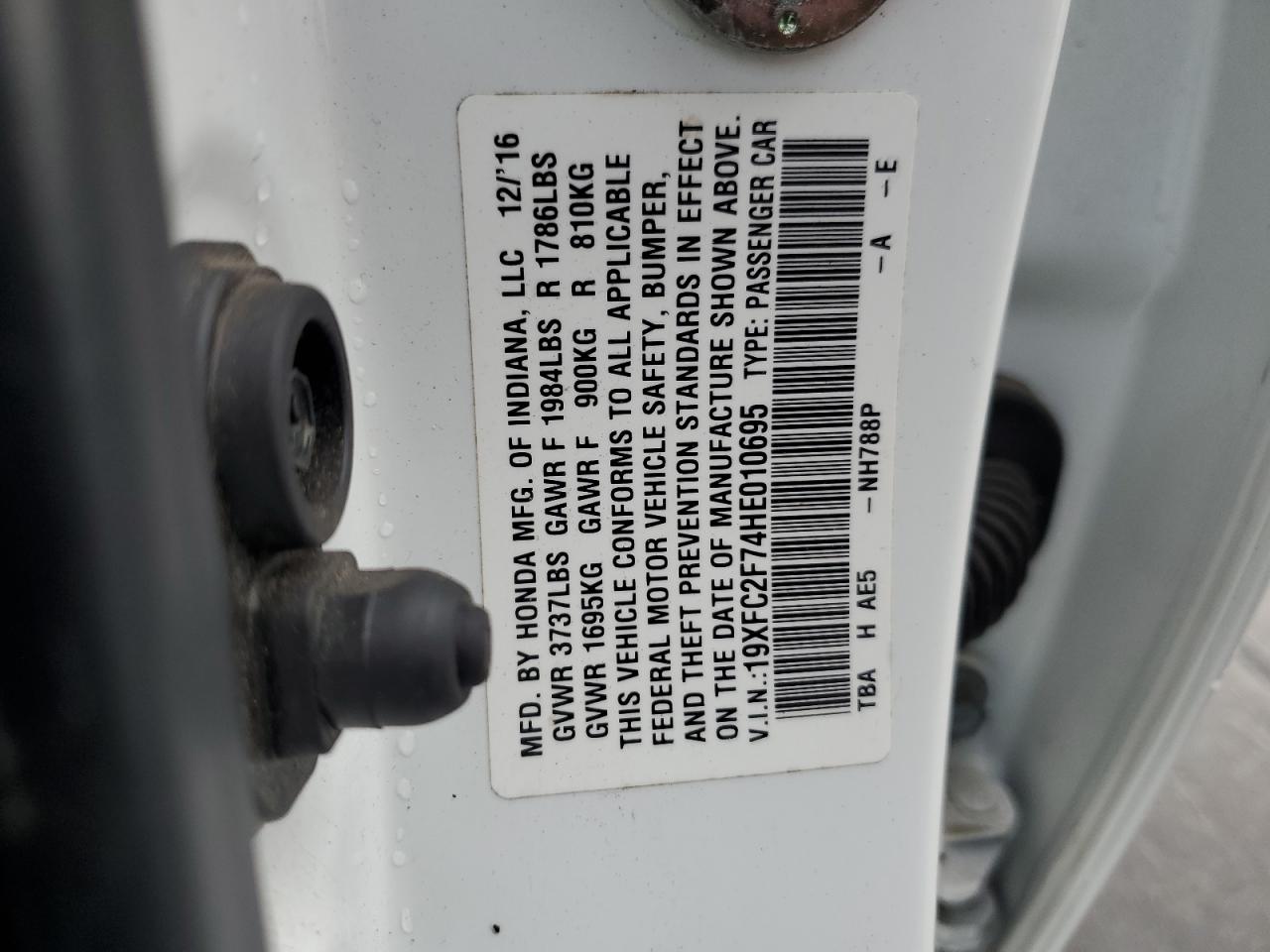 2017 Honda Civic VIN 19XFC2F74HE010695 Copart auction photo, all over / minor dent/scratches damage thumbnail 15