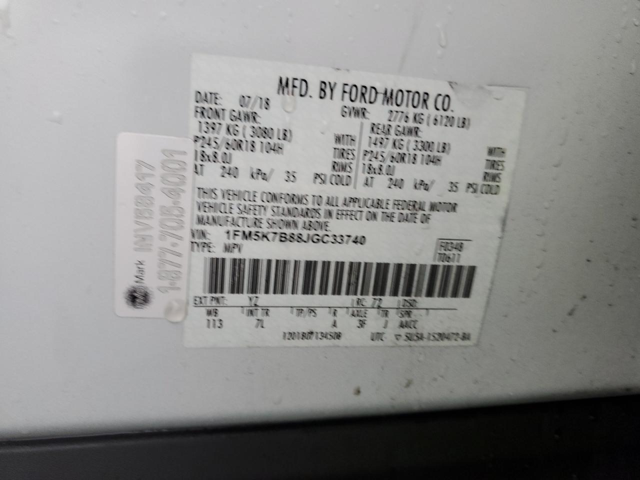 2018 Ford Explorer VIN 1FM5K7B88JGC33740 Copart auction photo, front end damage thumbnail 13